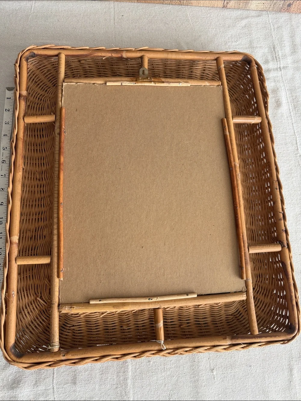 Vintage Rectangular Wicker Rattan Wall Mirror Honey Color